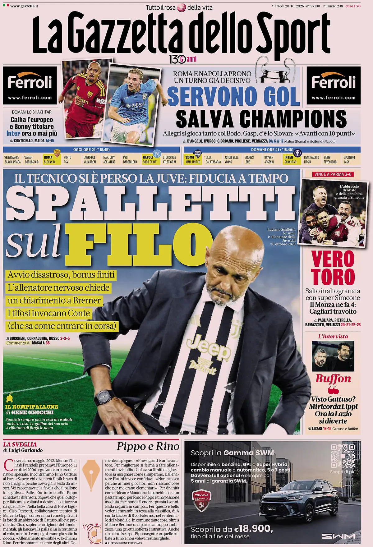 Today’s Papers: Juventus faith in Spalletti, Milan in Krösche talks