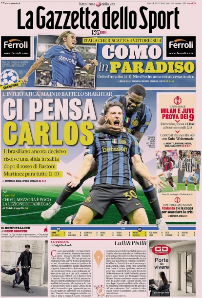 Today's Papers – Como crush Man United, Conte's shadow on Carrick