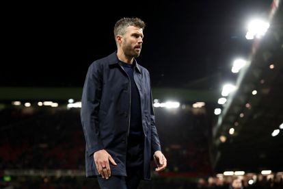 MANCHESTER, ENGLAND - OCTOBER 10: Michael Carrick, Manager of Manchester United, reacts after the draw in the Premier League 2026/27 match between Manchester United and Tottenham Hotspur at Old Trafford on October 10, 2026 in Manchester, England. (Photo by Alex Livesey/Getty Images)